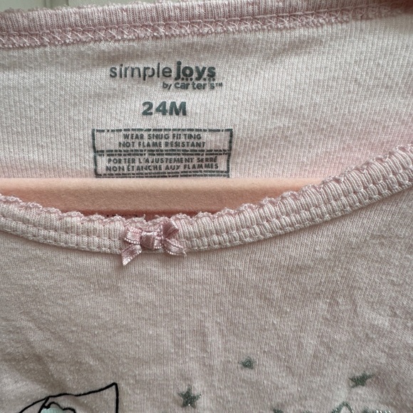 Simple Joys by Carter's 24M Girls Pink Owl 99% Not Sleepy Long Sleeve Pajama Top - Picture 3 of 5